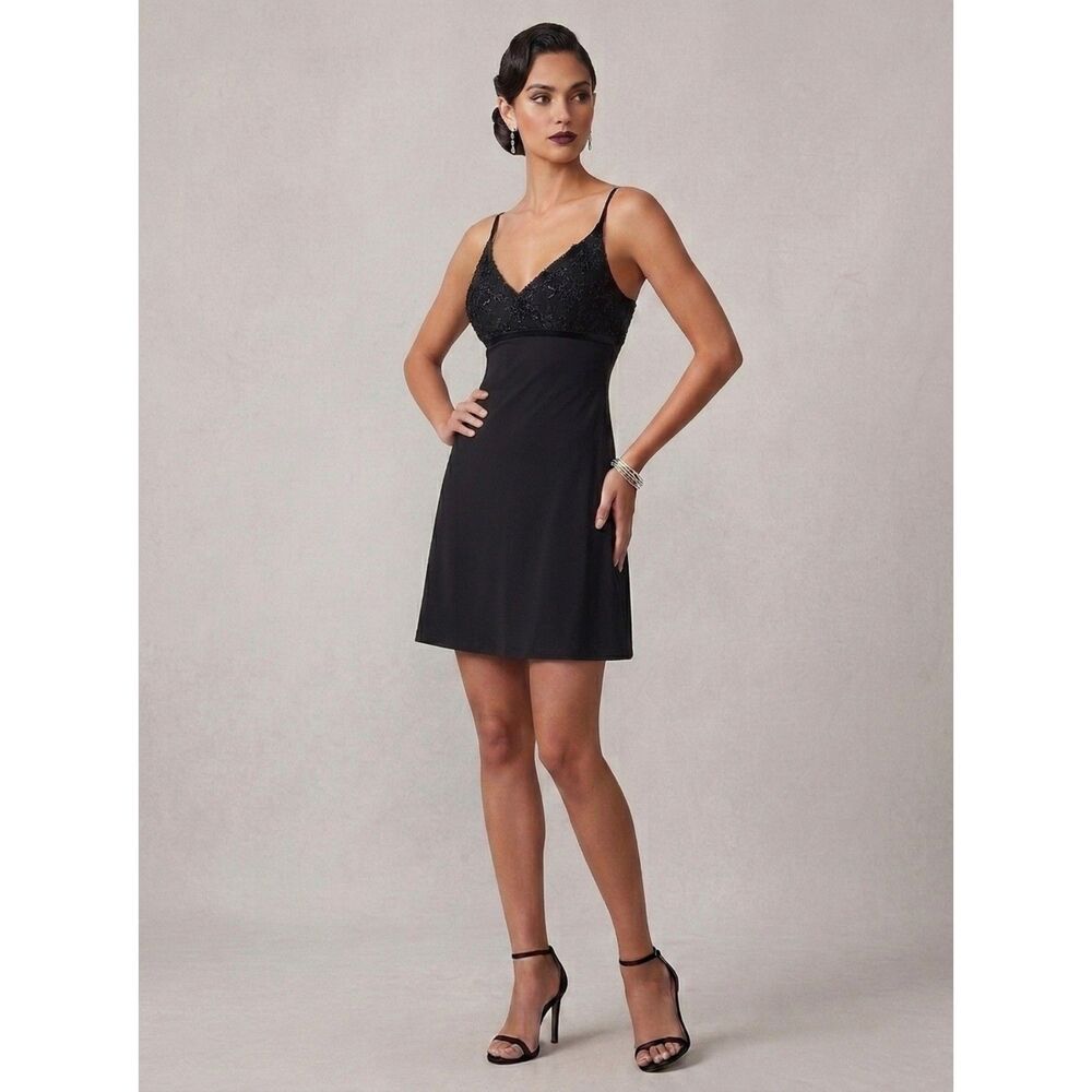 VTG Y2K Byer Too Empire Waist Lace Bust Sheer Hem Mini Slip Dress USA Made Sz S